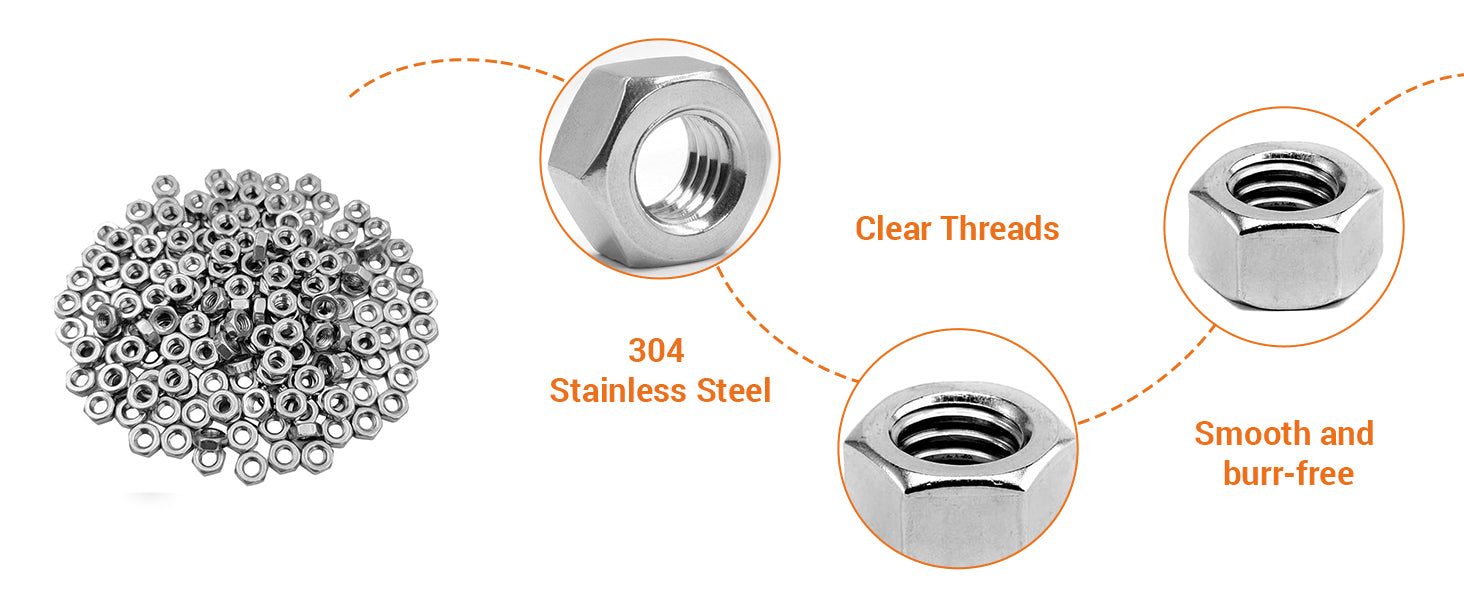 A2 Stainless Steel Hexagon Full Nuts – Metric Hex Nuts M2 to M8 | DIN934