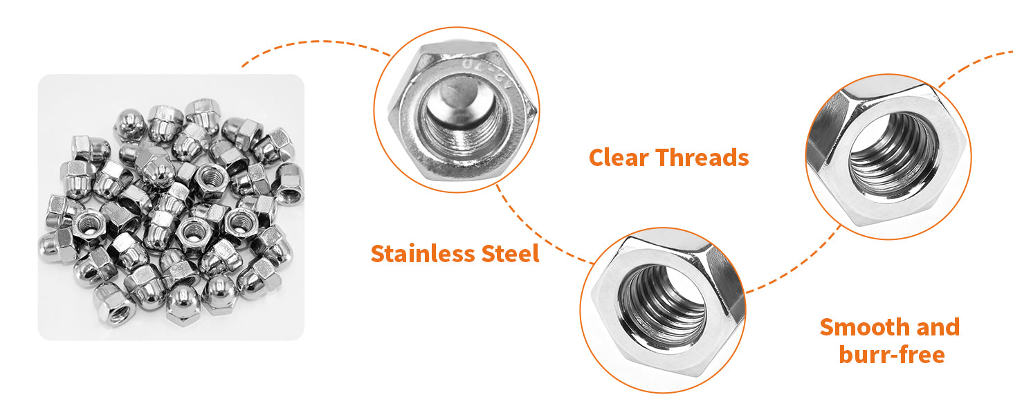 A2-70 Stainless Steel Dome Nuts – Domed Acorn Hex Nuts M3 to M12 | DIN1587