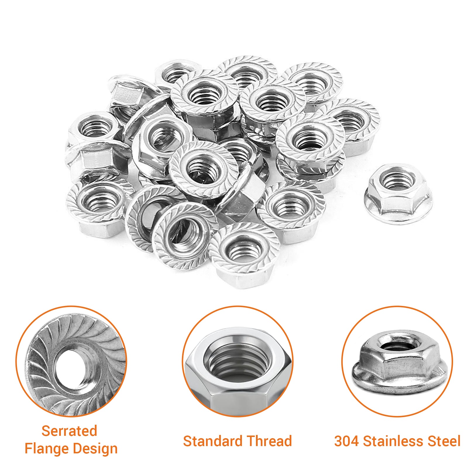 A2 Stainless Steel Serrated Flange Nuts – Self-Locking Metric Hex Nuts M3 to M16