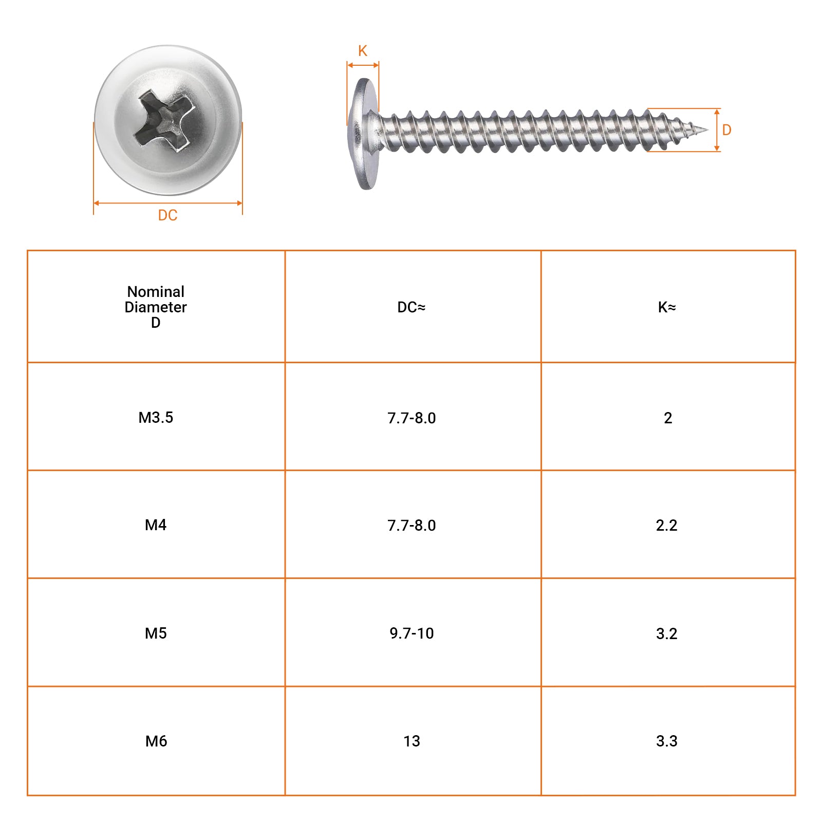 A2 Stainless Steel Pozi Flanged Self Tapping Screws – Flange Tappers No.6 to No.12 | BS 4174 （100Pcs）