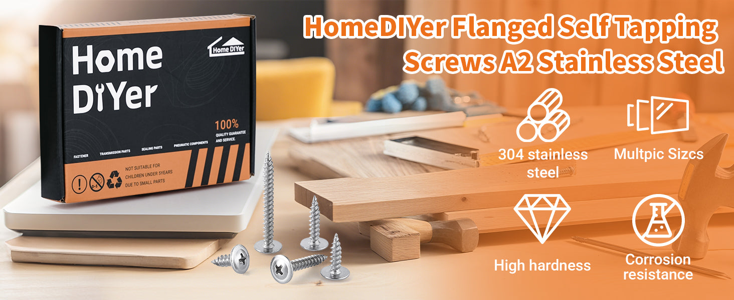 A2 Stainless Steel Pozi Flanged Self Tapping Screws – Flange Tappers No.6 to No.12 | BS 4174 （100Pcs）