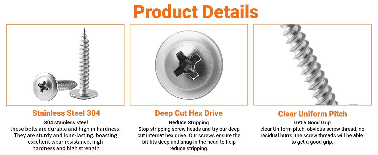 A2 Stainless Steel Pozi Flanged Self Tapping Screws – Flange Tappers No.6 to No.12 | BS 4174 （100Pcs）