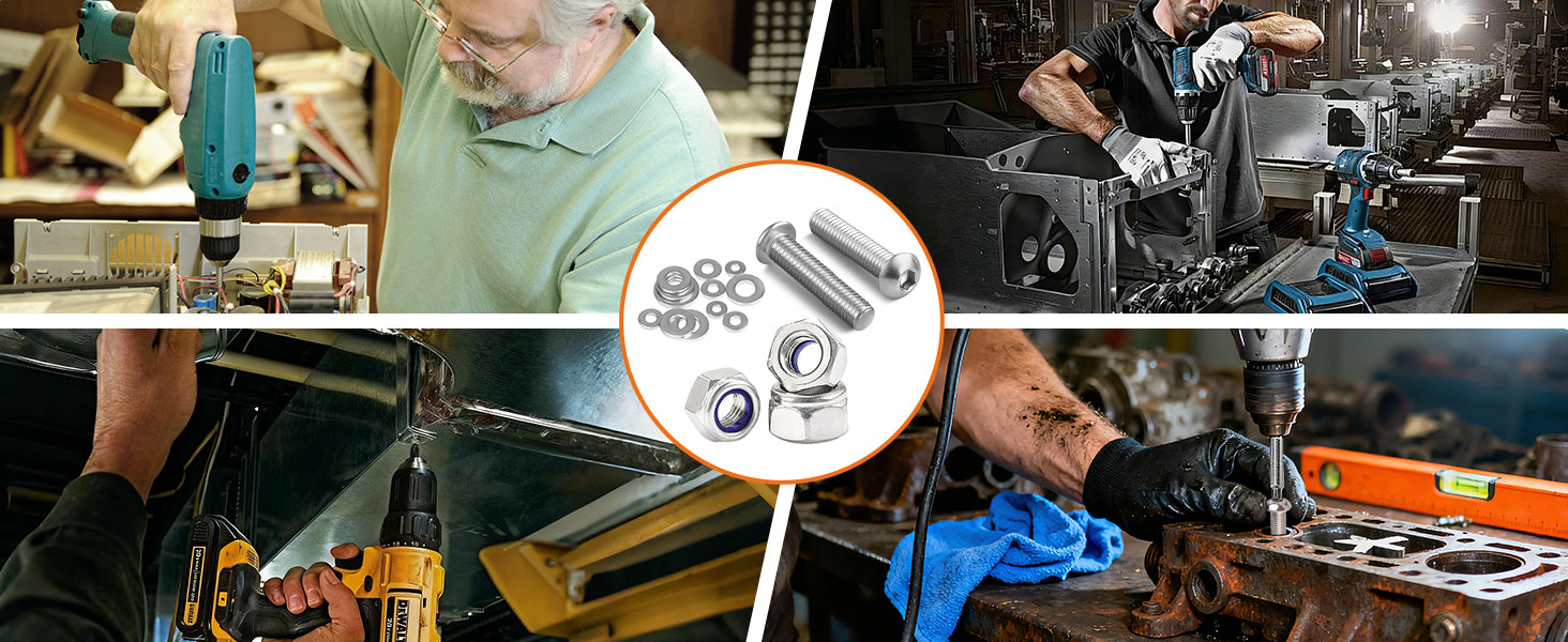 A2 Stainless Steel Button Head Allen Screws with Nyloc Nuts & Washers – Complete Kits M4 M5 M6