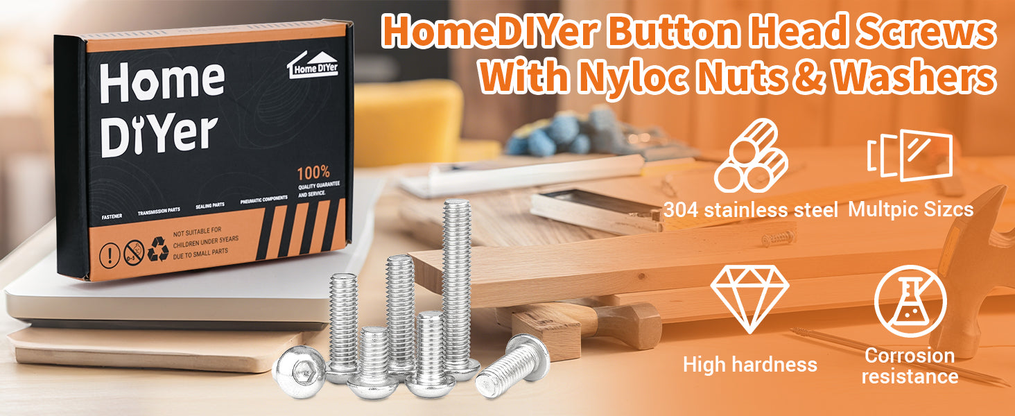 A2 Stainless Steel Button Head Allen Screws with Nyloc Nuts & Washers – Complete Kits M4 M5 M6