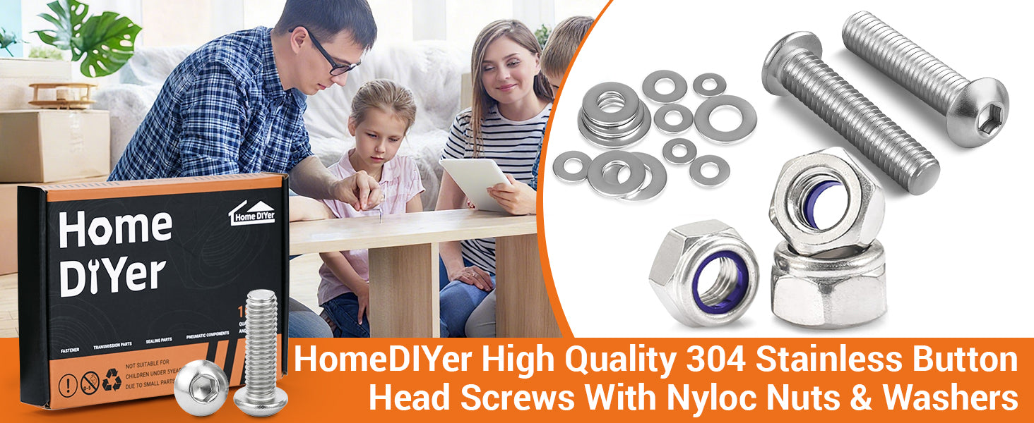 A2 Stainless Steel Button Head Allen Screws with Nyloc Nuts & Washers – Complete Kits M4 M5 M6