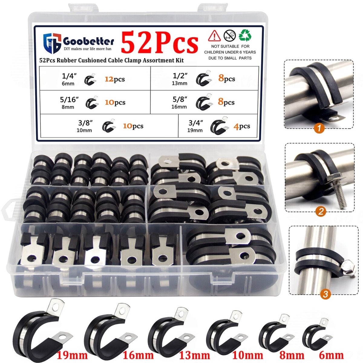 52pcs Cable Clamps Rubber Insulated Clamp Stainless Steel Fuel Line Tubing Clamp - HomeDIYer