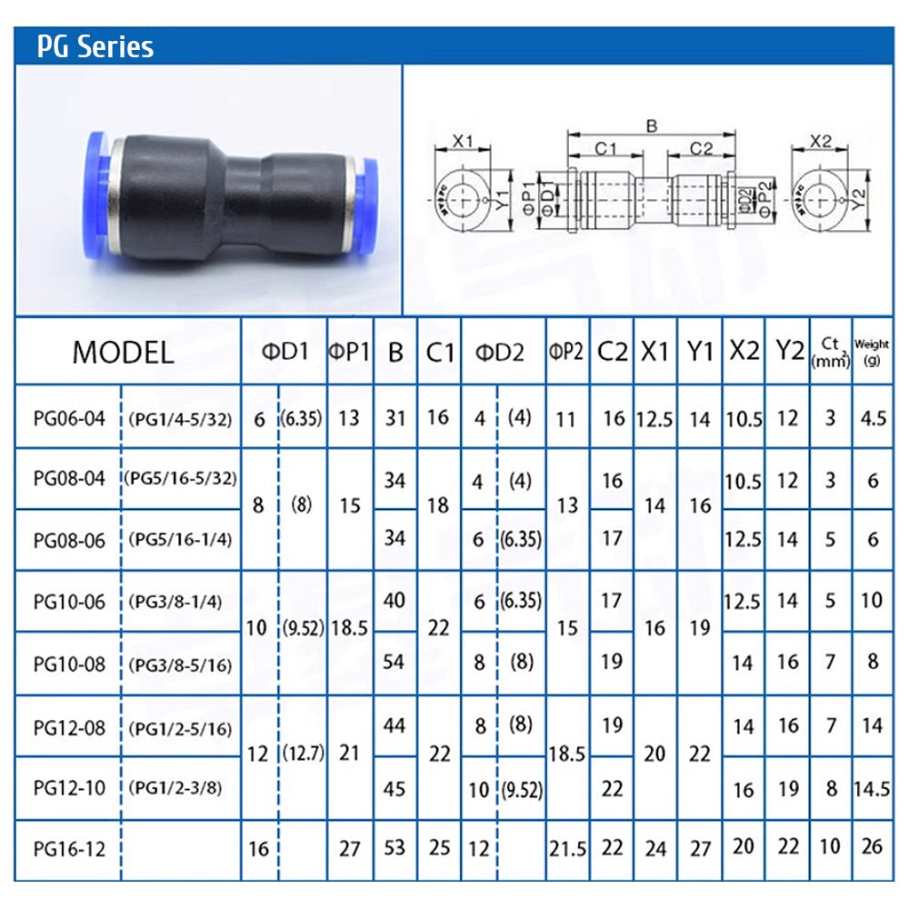 Reducer Straight Connector Pneumatic Push - In Fitting For Air. 4 6 8 10 - 16mm - HomeDIYer
