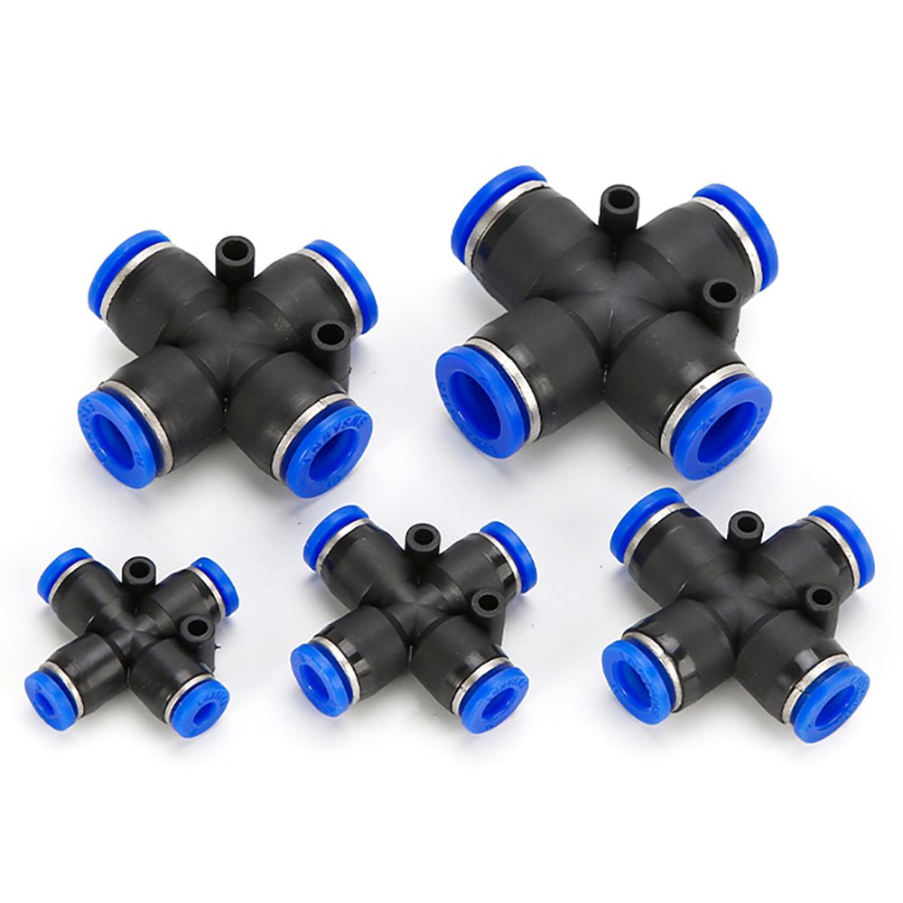 Pneumatic Push In Fitting Air Water Pipe - Equal 4 Way Connector 4 - 6 - 8 - 10 - 12mm - HomeDIYer