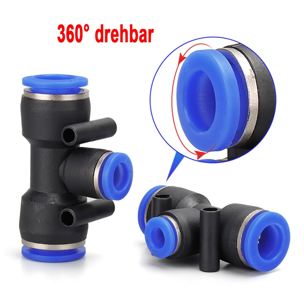 Pneumatic Push - In Fitting Air Water Hose Joiner 'T' 3 Way Connector - Reducer - HomeDIYer