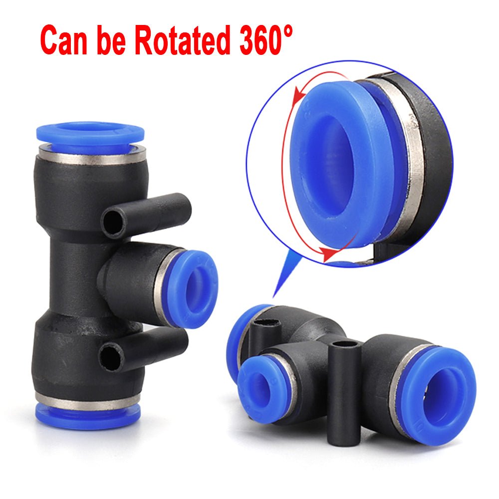 Pneumatic Push - In Fitting Air Water Hose Joiner 'T' 3 Way Connector - Reducer - HomeDIYer
