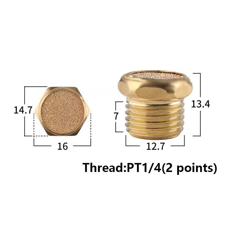 M5 1/8" - 1/4" BSP Sintered Bronze Pneumatic Air Silencer Thread Copper Muffler - HomeDIYer
