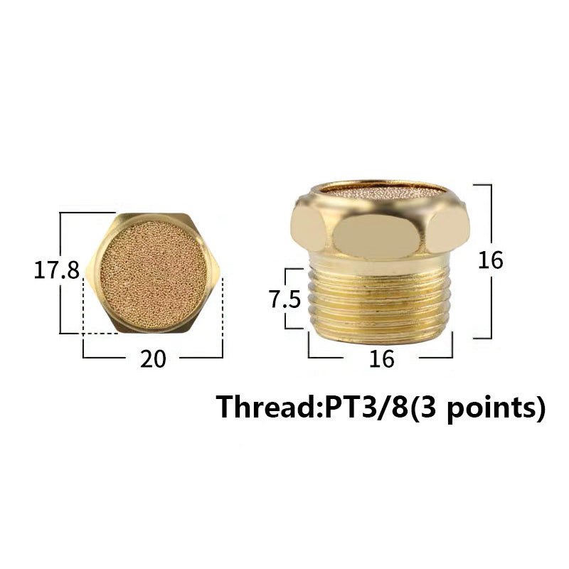 M5 1/8" - 1/4" BSP Sintered Bronze Pneumatic Air Silencer Thread Copper Muffler - HomeDIYer