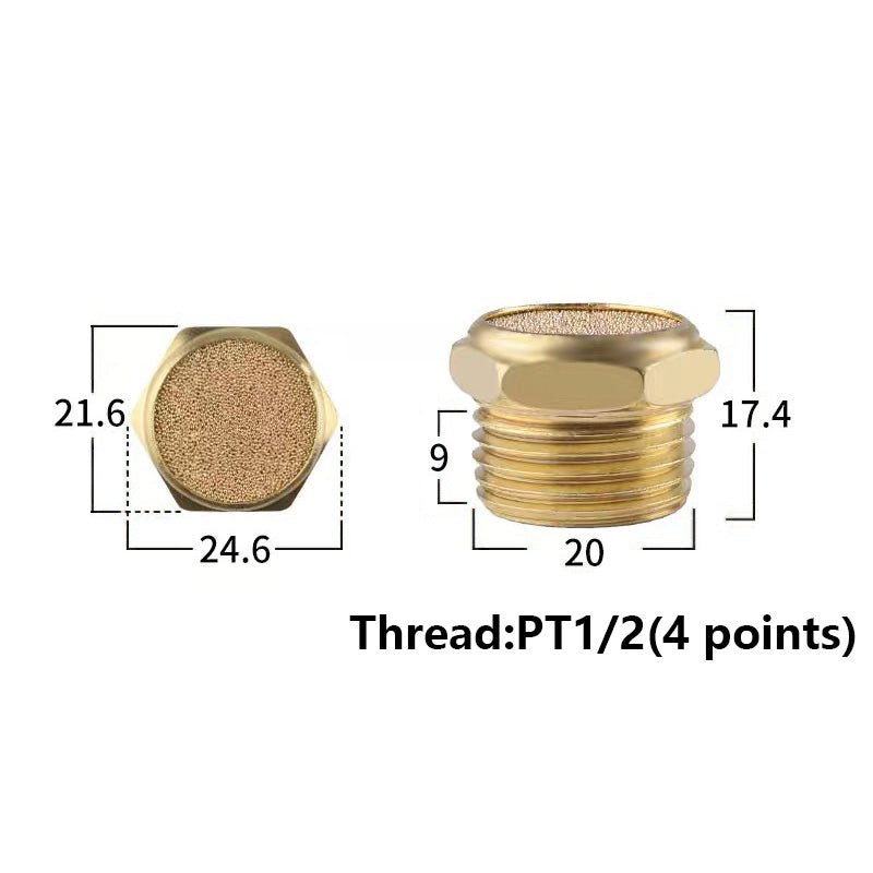 M5 1/8" - 1/4" BSP Sintered Bronze Pneumatic Air Silencer Thread Copper Muffler - HomeDIYer