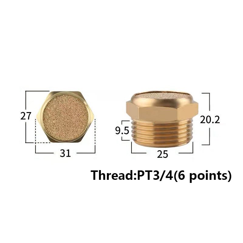 M5 1/8" - 1/4" BSP Sintered Bronze Pneumatic Air Silencer Thread Copper Muffler - HomeDIYer