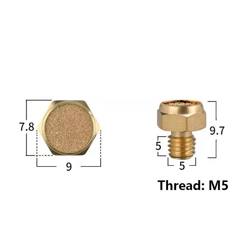 M5 1/8" - 1/4" BSP Sintered Bronze Pneumatic Air Silencer Thread Copper Muffler - HomeDIYer