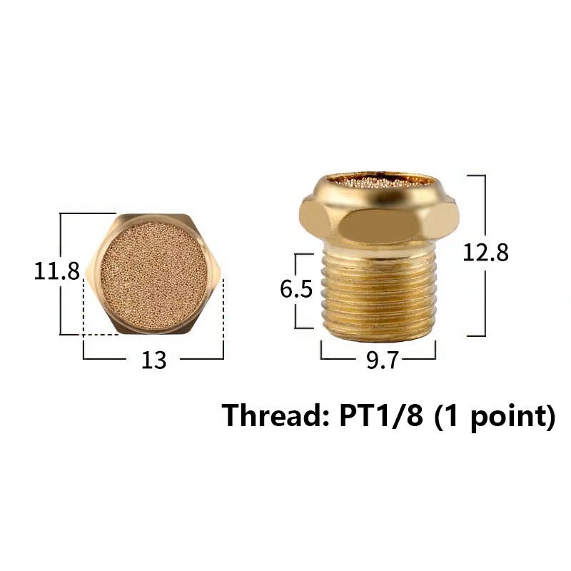 M5 1/8" - 1/4" BSP Sintered Bronze Pneumatic Air Silencer Thread Copper Muffler - HomeDIYer