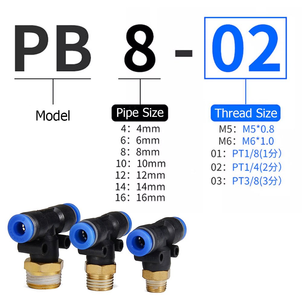 4 - 16mm Pneumatic Push In Fitting Tee T piece 3 Way Connector For Air Water Pipe - HomeDIYer
