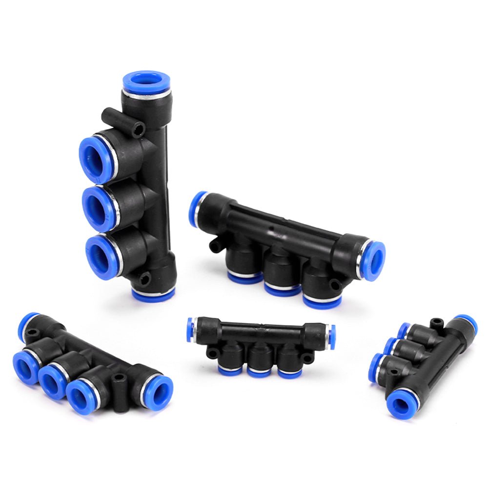 Pneumatic Fittings 5 WAY push - fit hose inline air - line connector 4,6,8,10,12mm - HomeDIYer