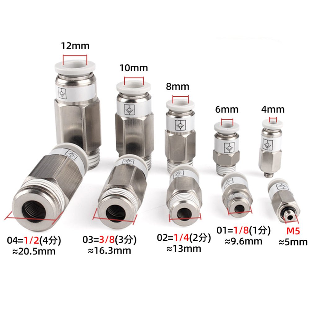 4 - 12mm Pneumatic Check Valve One Way Qucik Fitting Connector - Male Hex Stud - HomeDIYer