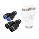 Pneumatic Equal Y Push In Fittings - Y Shape 3 Way Connector 4mm to 16mm