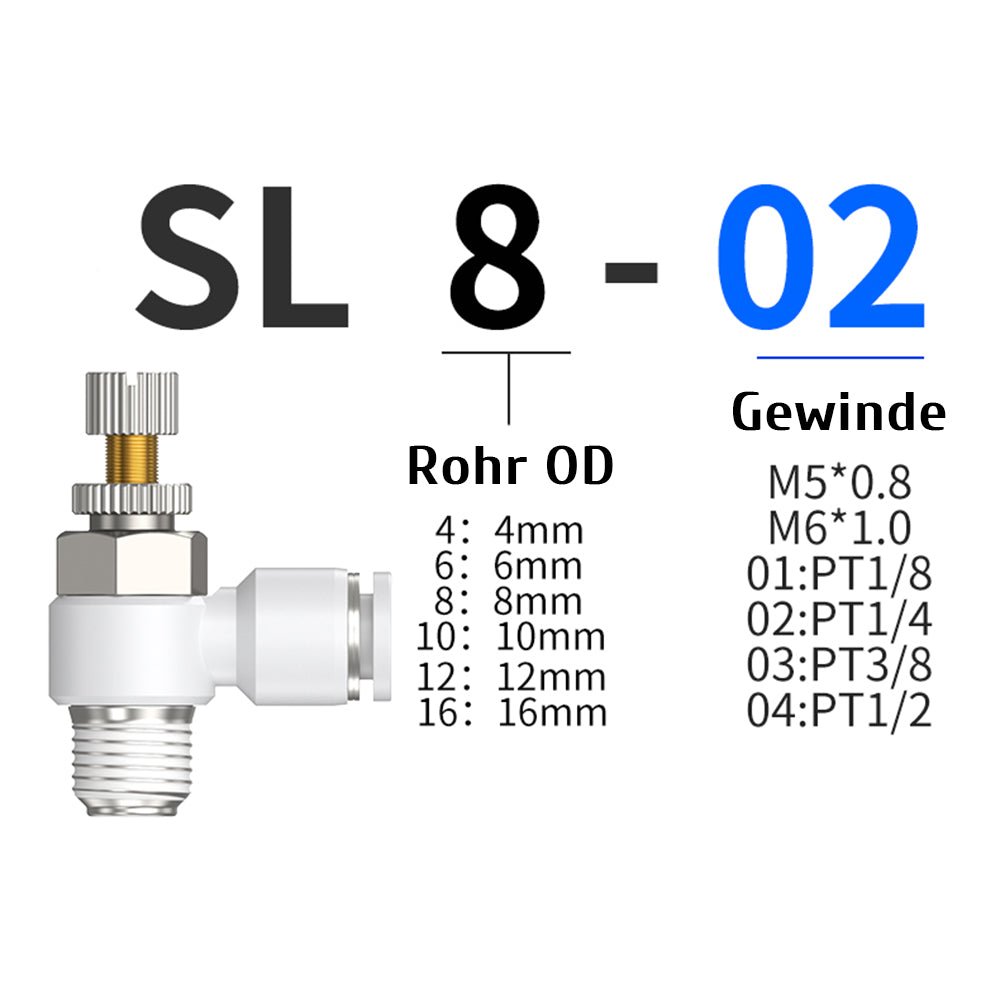 Pneumatic L Shape Flow Control Valve Push In Fitting Hose Tube Airline Connector - HomeDIYer