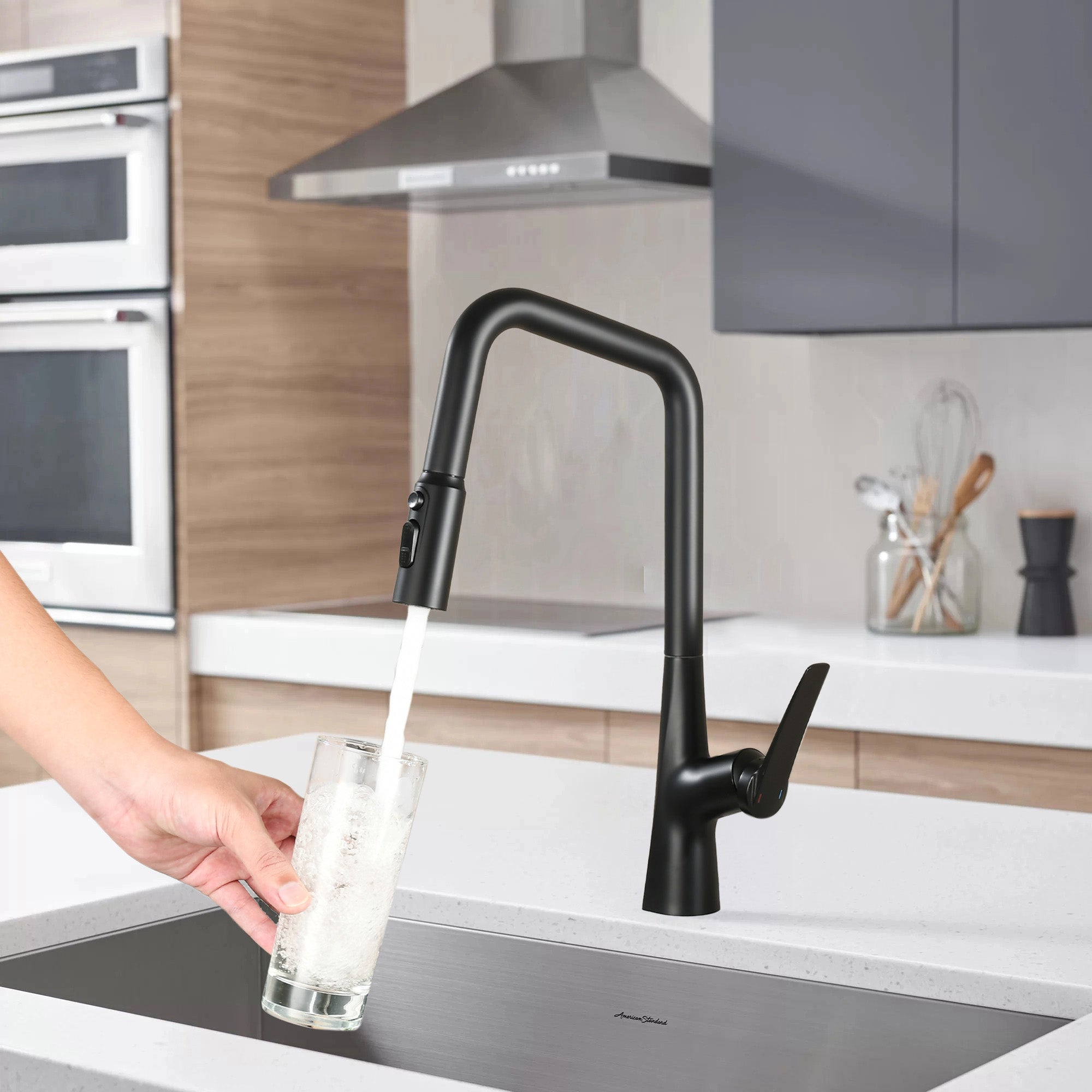 Matte Black Professional Kitchen Faucet 3 Function 360 Sprayer One Touch Switching FastConnect