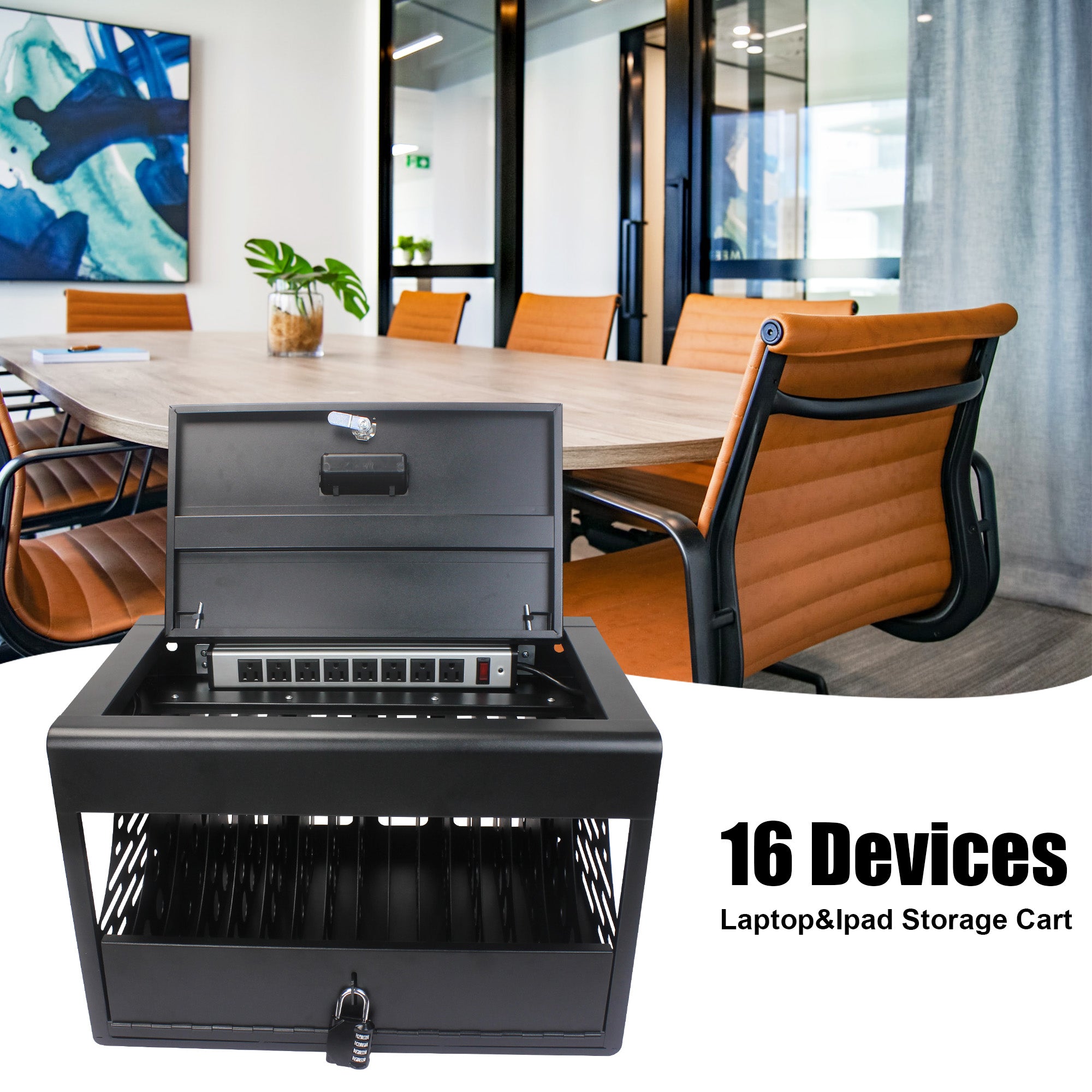 16 Bay Charging Cabinet for Laptop,Chromebook, Locking Charging Station-BLACK