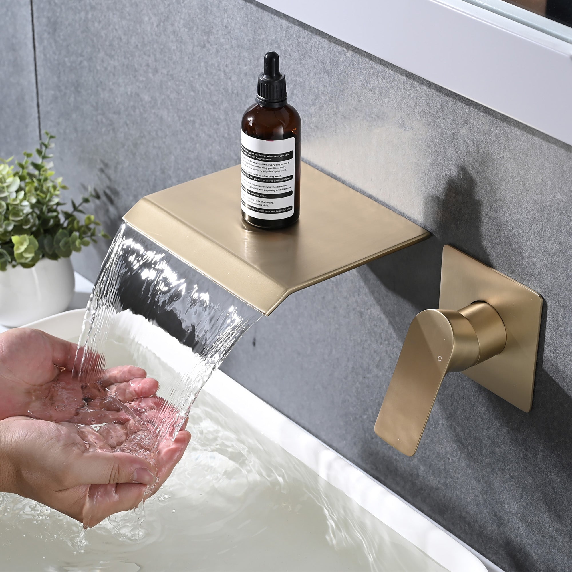 Wall Mount Bathtub Faucet Matte Black Single Handle Modern Bathroom Sink Faucet with Rough in Valve High Flow Filler Waterfall Tub Spout