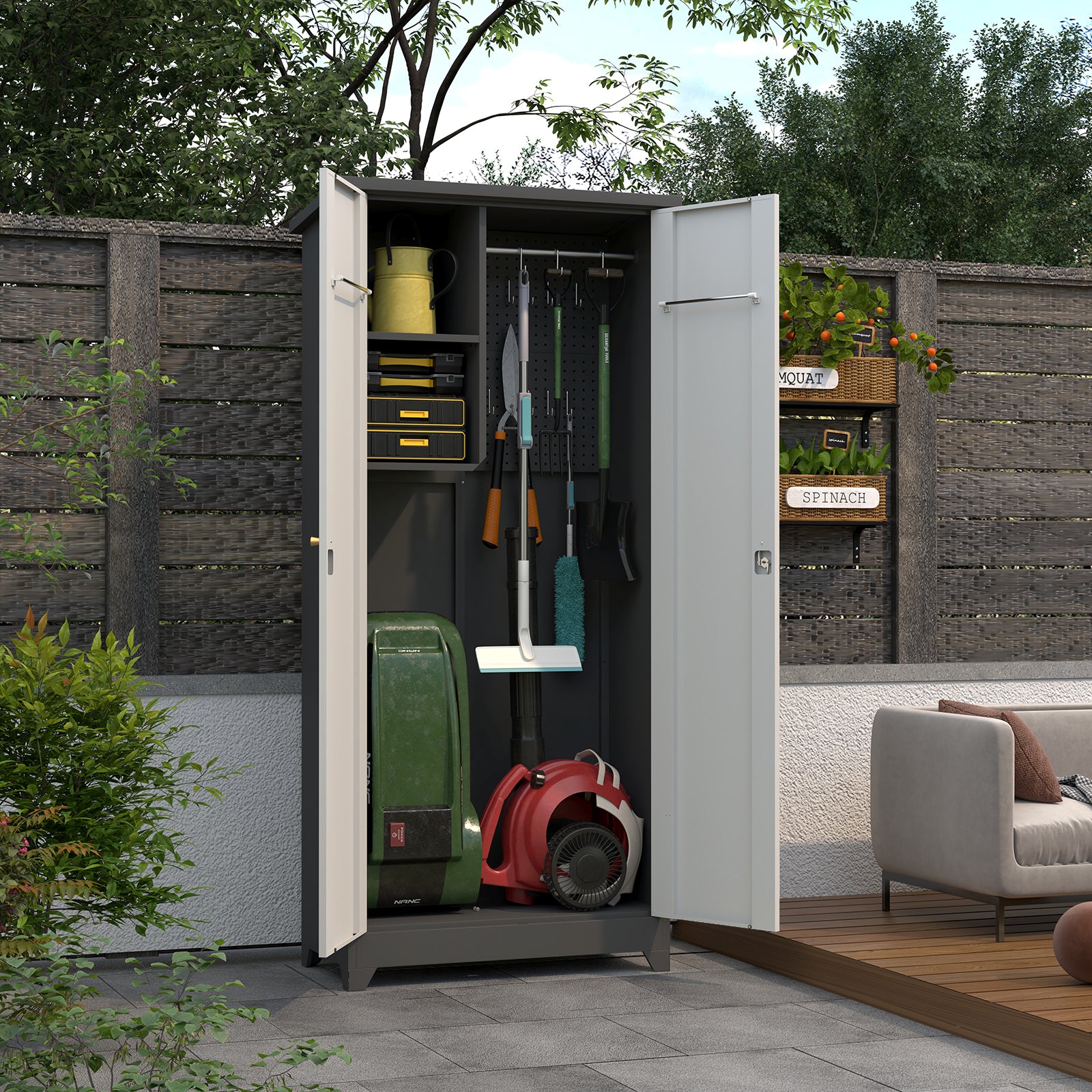 Outdoor Cabinet Outdoor Storage Cabinet Waterproof, Storage Cabinet cabinet with Shelves, Vertical Tall Garden Storage cabient & Outdoor Storage Cabinet Weatherproof for Outside in light gray