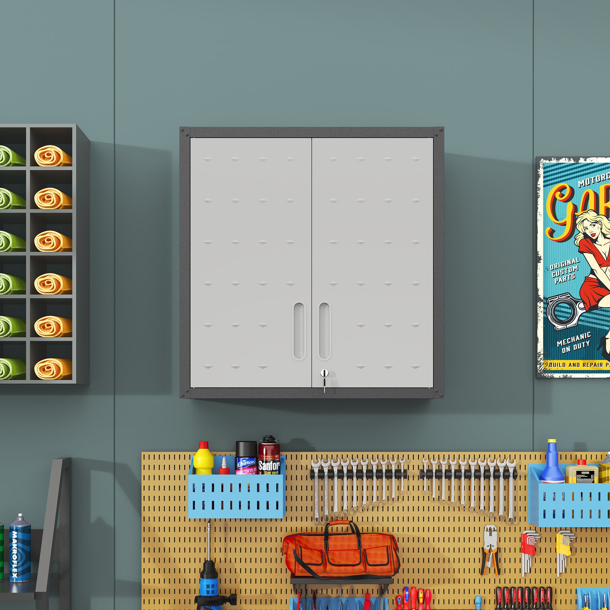Metal Wall-Mounted Tool Storage Cabinet with Locking Door and 1 Shelf for Garage Warehouse,Office,Assembly Required