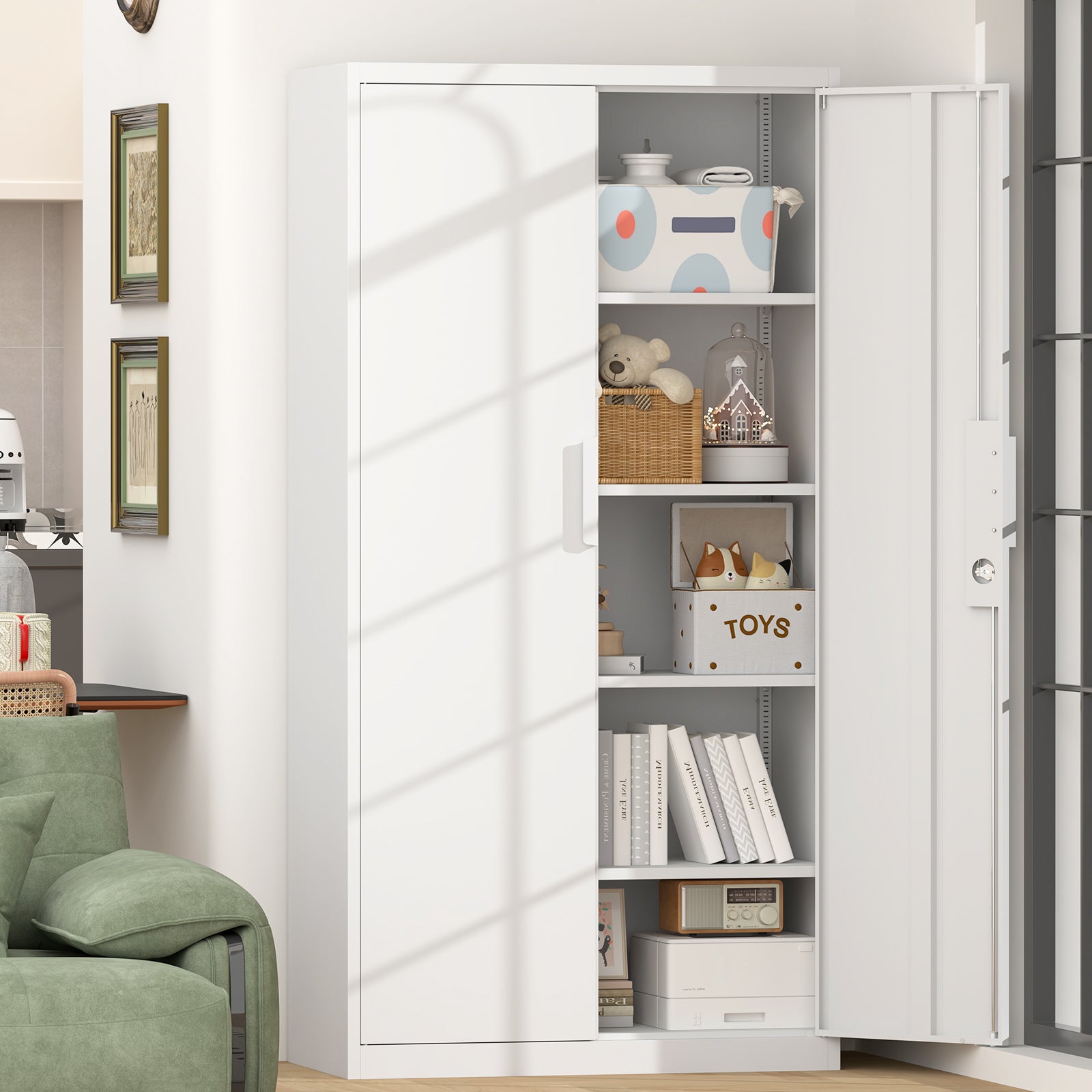 72-Inch 2-Door File Cabinet with Lock, 4 Adjustable Shelves, Heavy-Duty Steel Construction, for Commercial Office, Home Office, Legal Size & Letter File Storage, Organization Cabinet