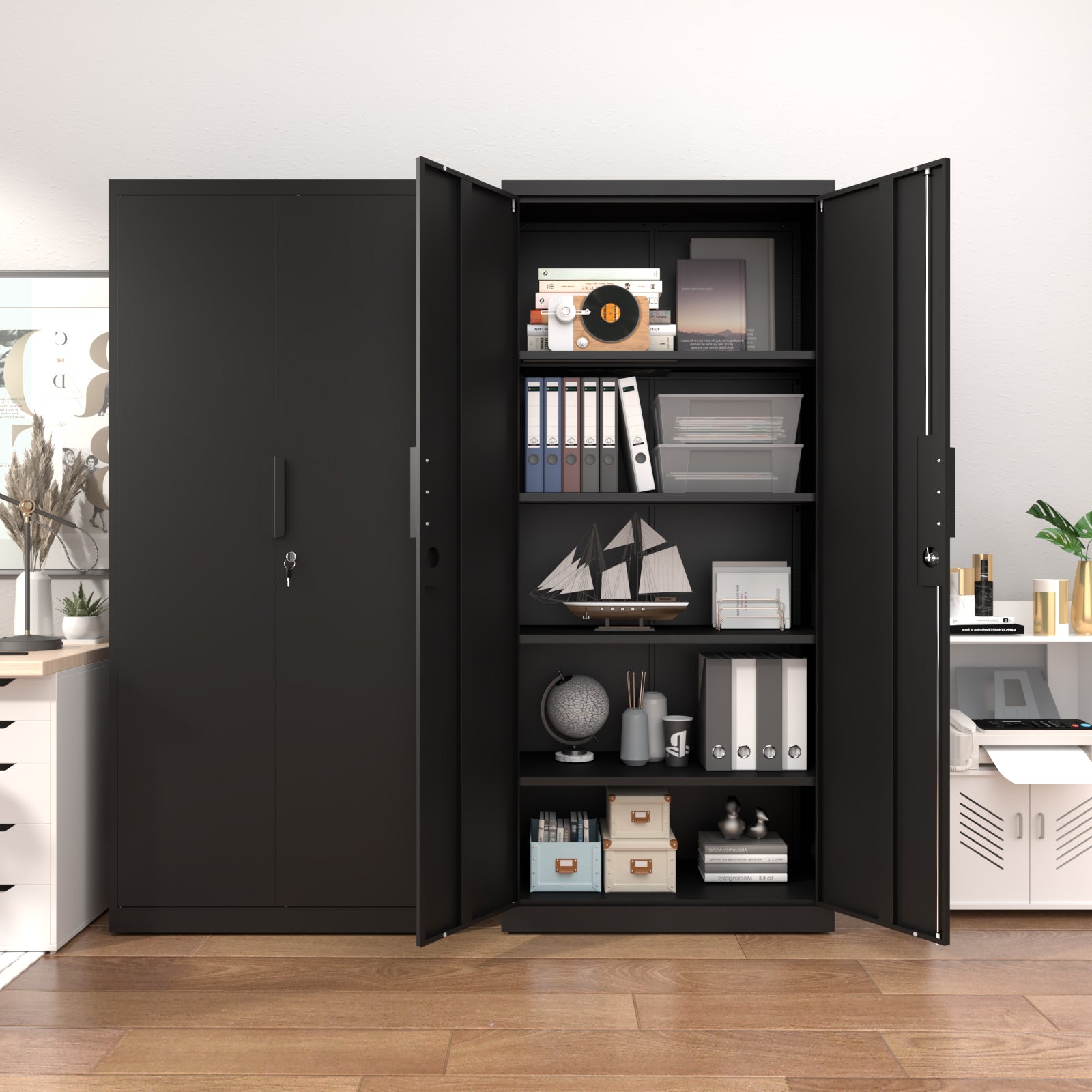 72-Inch 2-Door File Cabinet with Lock, 4 Adjustable Shelves, Heavy-Duty Steel Construction, for Commercial Office, Home Office, Legal Size & Letter File Storage, Organization Cabinet in Black