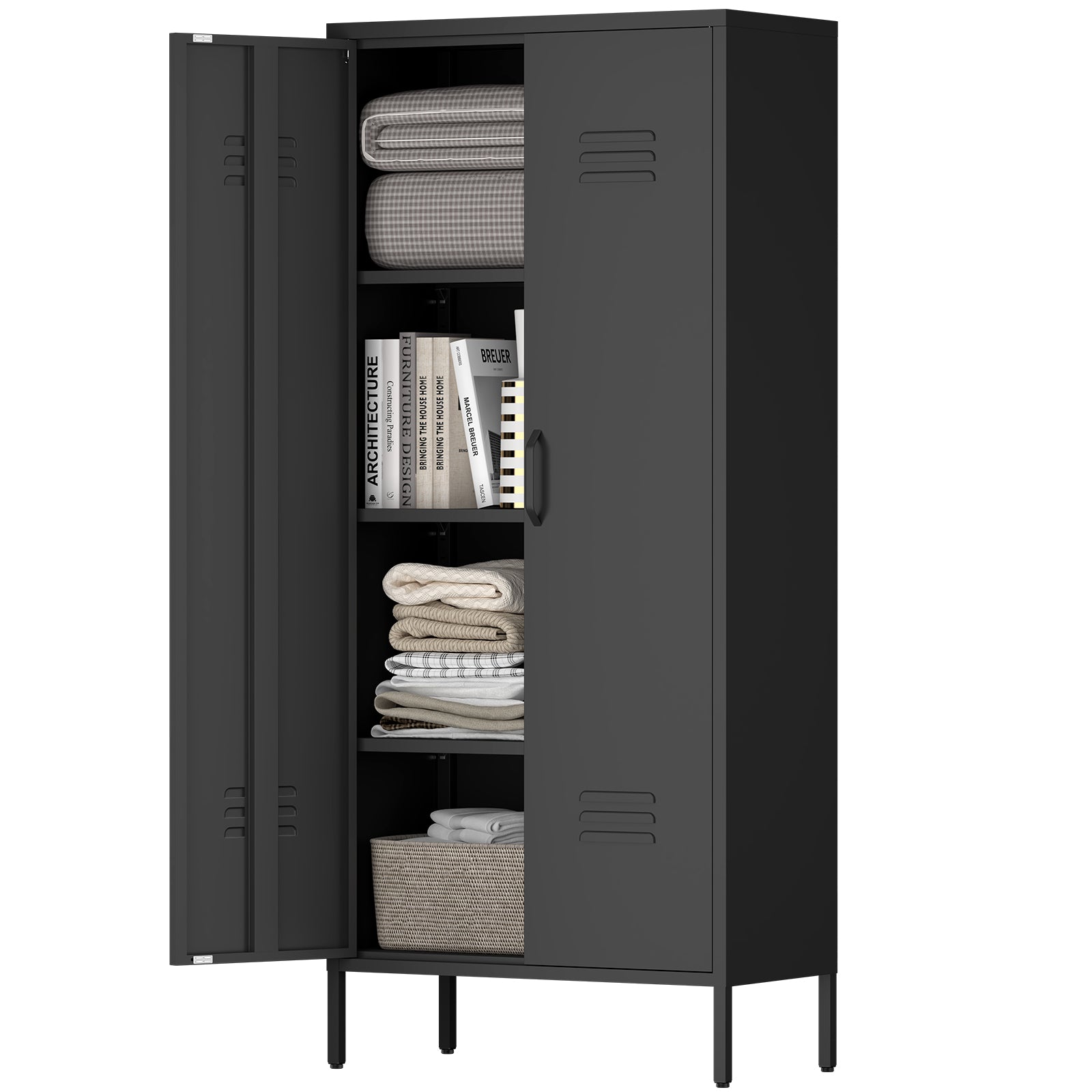 Metal Storage Locker Cabinet with Adjustable Shelves, Multipurpose Freestanding Organizer for Bedroom, Bathroom, Home Office