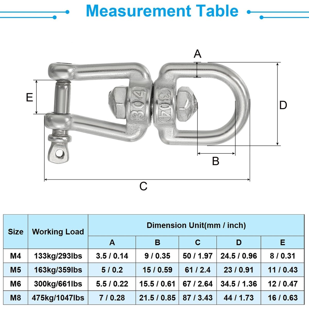 10Pcs Double Ended Swivel Eye Hook 304 Stainless Steel Eye to Eye Swivel Shackle Ring Connector for Marine Mooring Hanging - HomeDIYer
