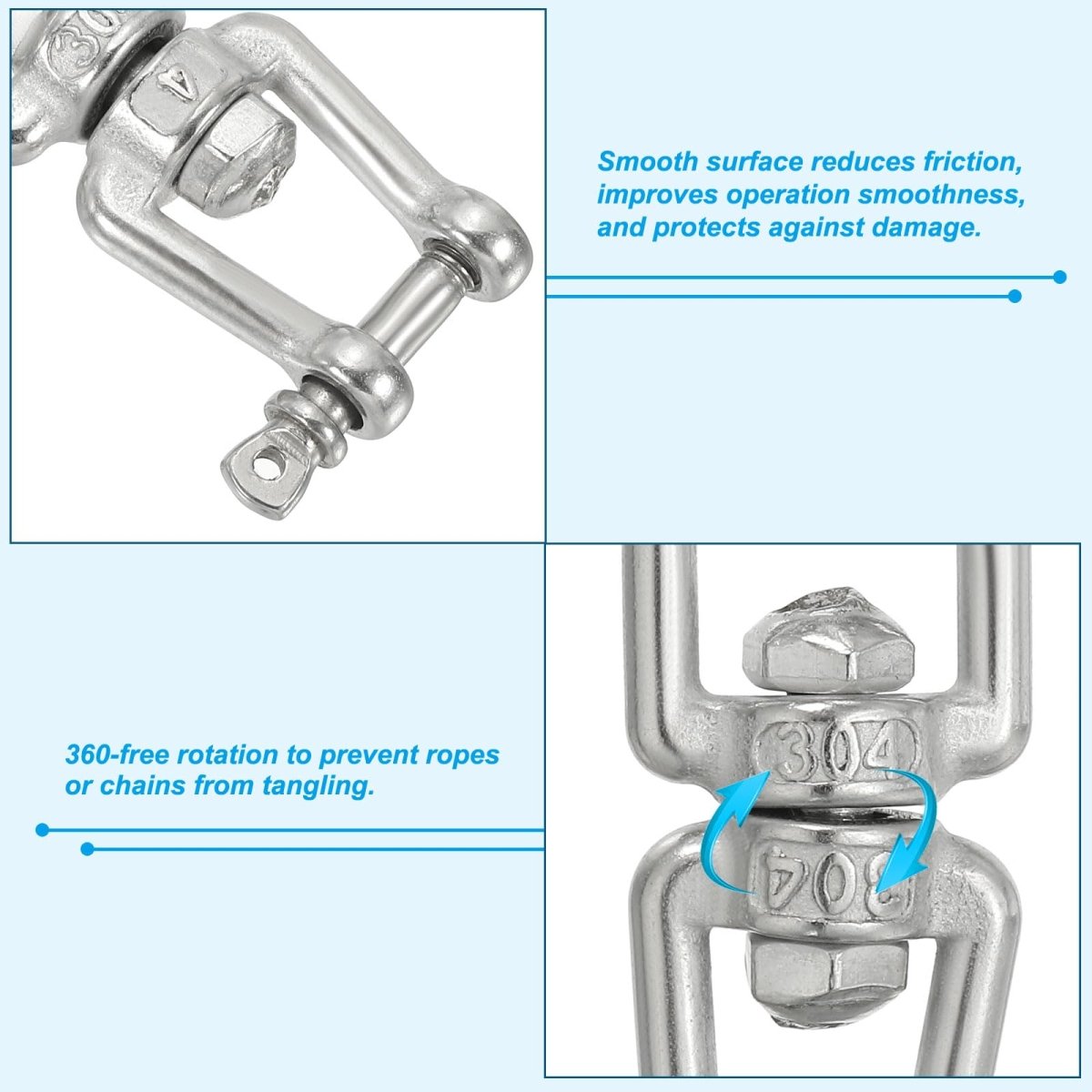 304 Stainless Steel Anchor Swivel Jaw - Eye Connector M4 - M20 10Pcs - HomeDIYer