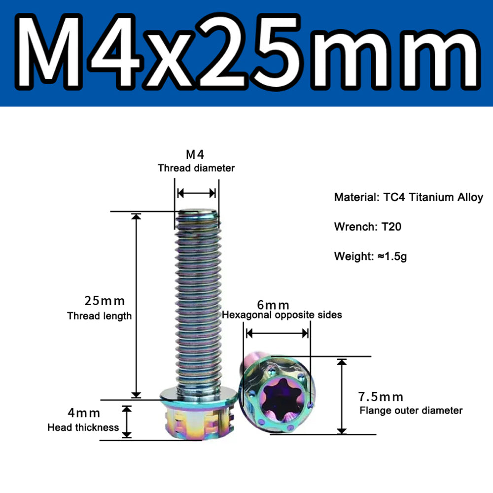 M4 M5 M6 M8 TC4 Titanium Screws Torx/Hex 6 colors 10-60mm （5Pcs）