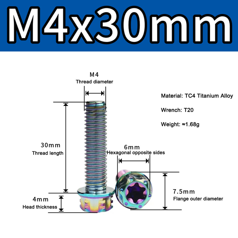M4 M5 M6 M8 TC4 Titanium Screws Torx/Hex 6 colors 10-60mm （5Pcs）