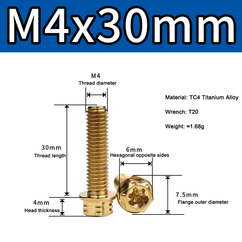 M4 M5 M6 M8 TC4 Titanium Screws Torx/Hex 6 colors 10-60mm （5Pcs）
