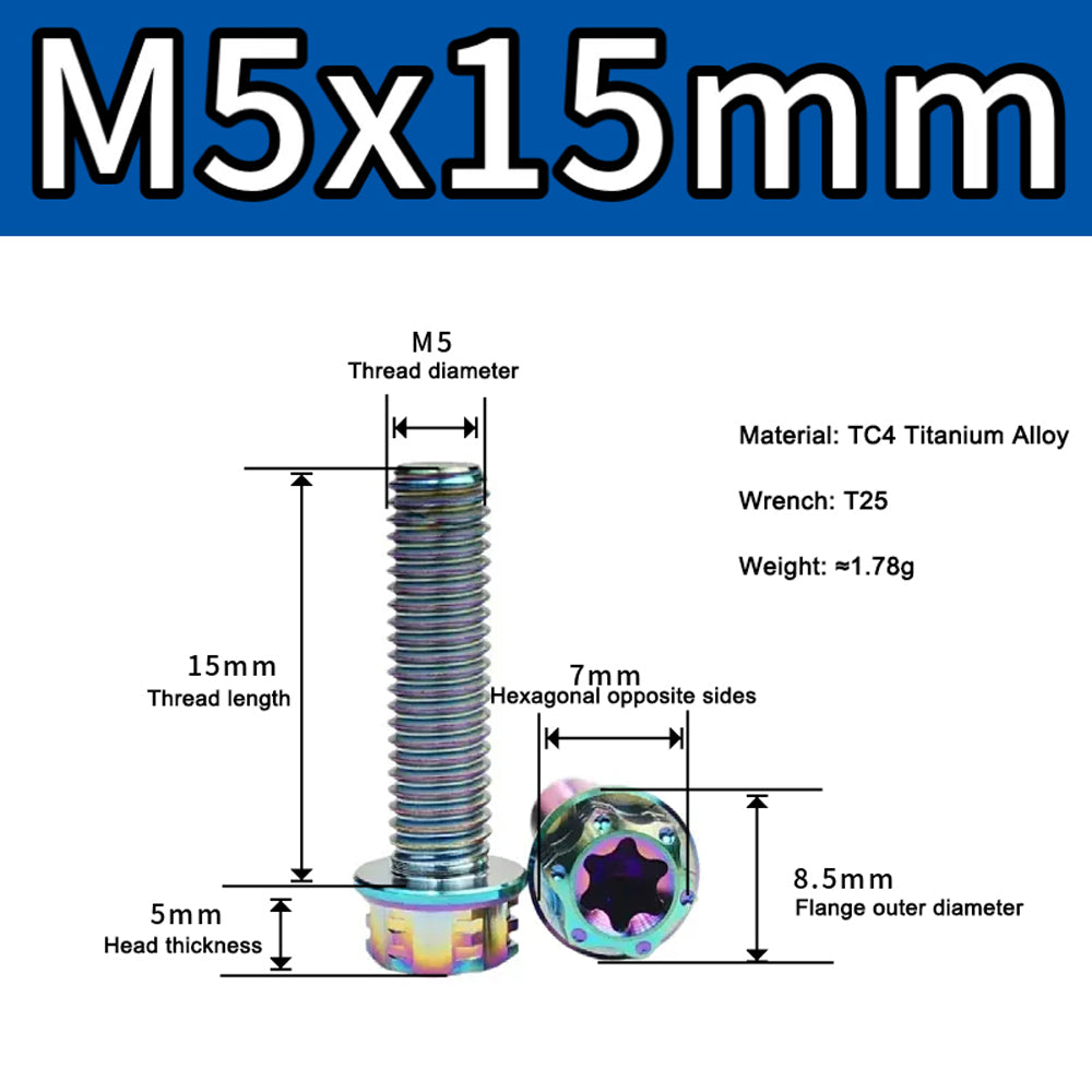 M4 M5 M6 M8 TC4 Titanium Screws Torx/Hex 6 colors 10-60mm （5Pcs）