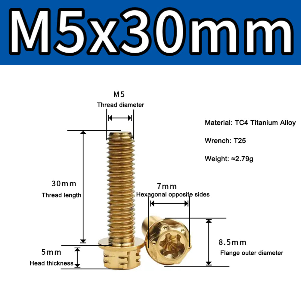 M4 M5 M6 M8 TC4 Titanium Screws Torx/Hex 6 colors 10-60mm （5Pcs）