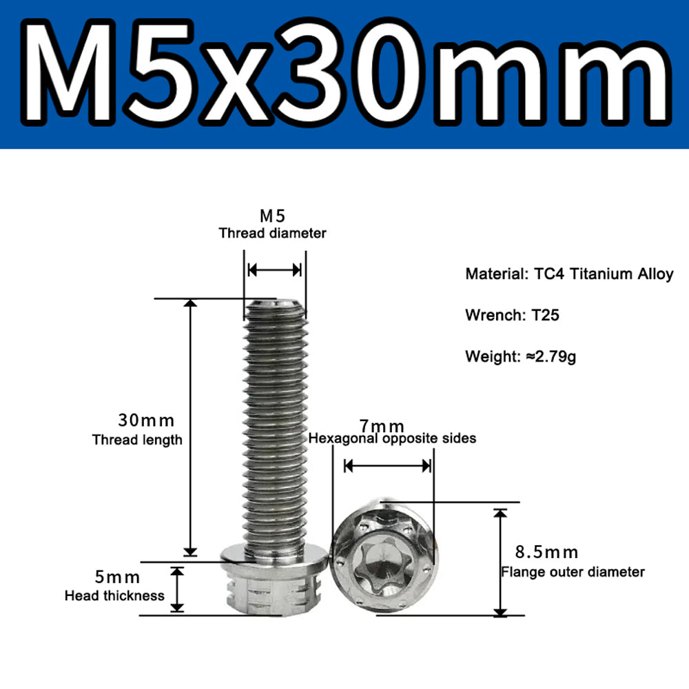 M4 M5 M6 M8 TC4 Titanium Screws Torx/Hex 6 colors 10-60mm （5Pcs）