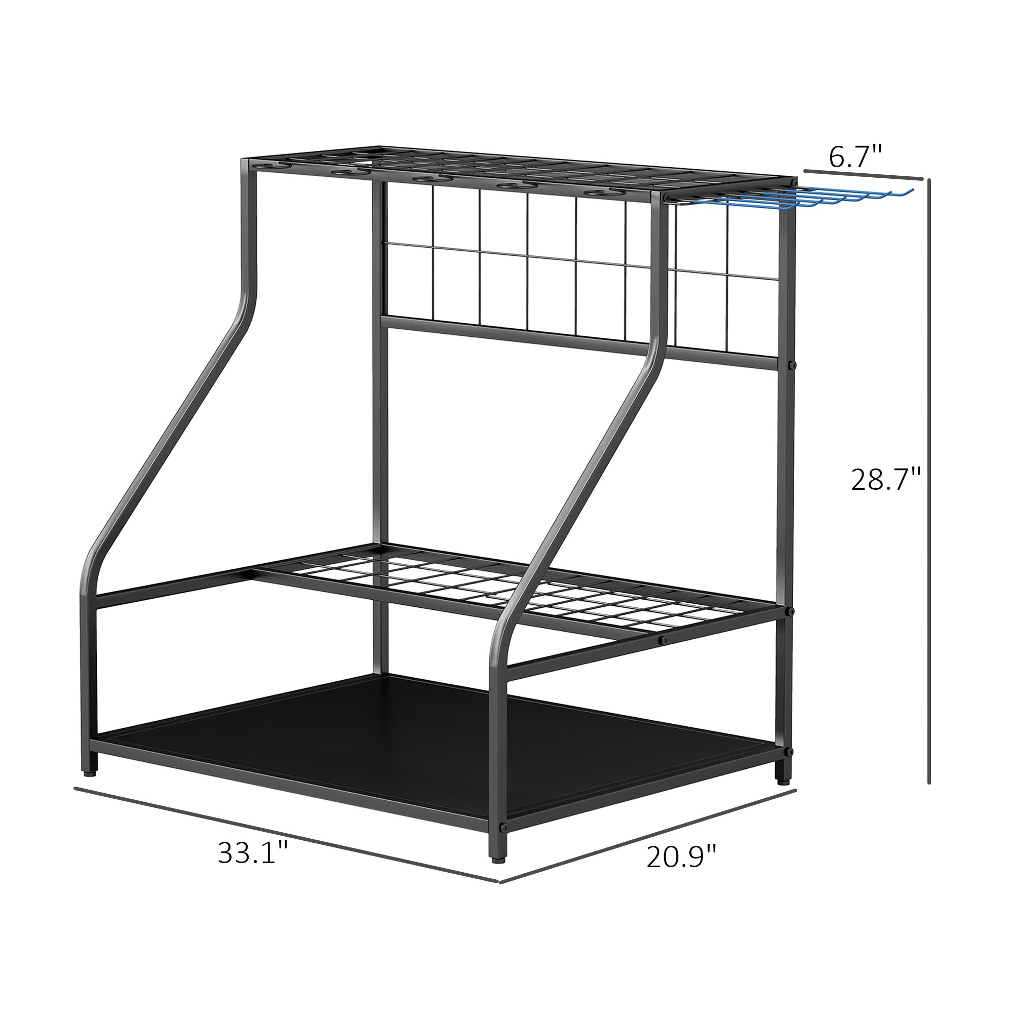 Garden Tool Organizer,3-Tier Yard Tool Storage Rack,with Hooks for Long-Handled,Broom,Shovel