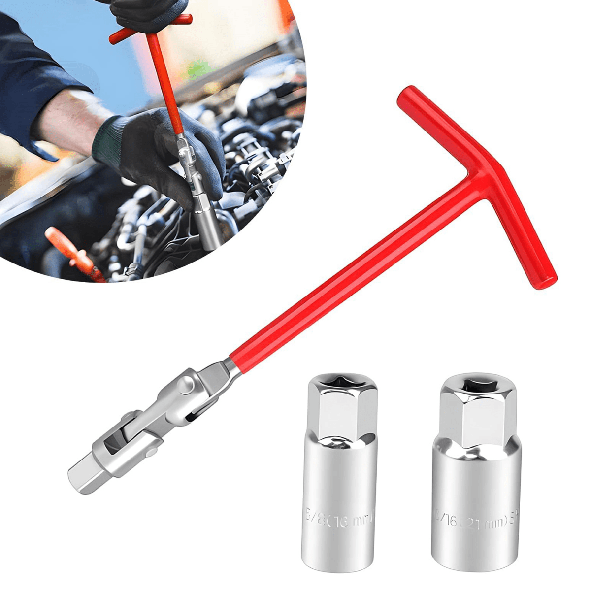 3Pcs Spark Plug Removal Tool 16 21mm T - Handle Flexible Spanner Socket Wrench Set - HomeDIYer