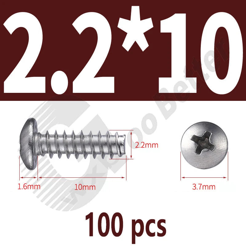 Pan Head Sheet Metal Screws Metric M1~M6 A2 Stainless Steel Sheet Metal Screws