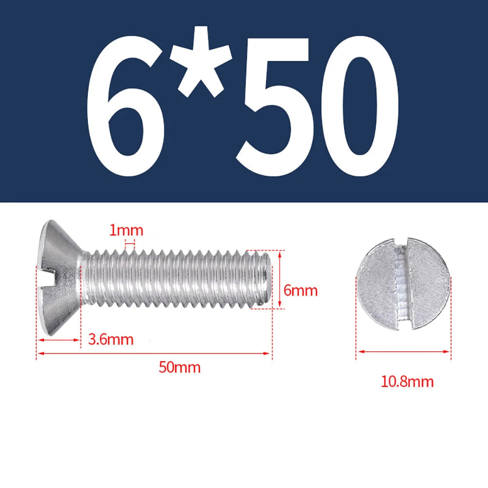 M1.6–M8 A2 Stainless Steel Flat Head Slotted Machine Screws | Countersunk Bolts