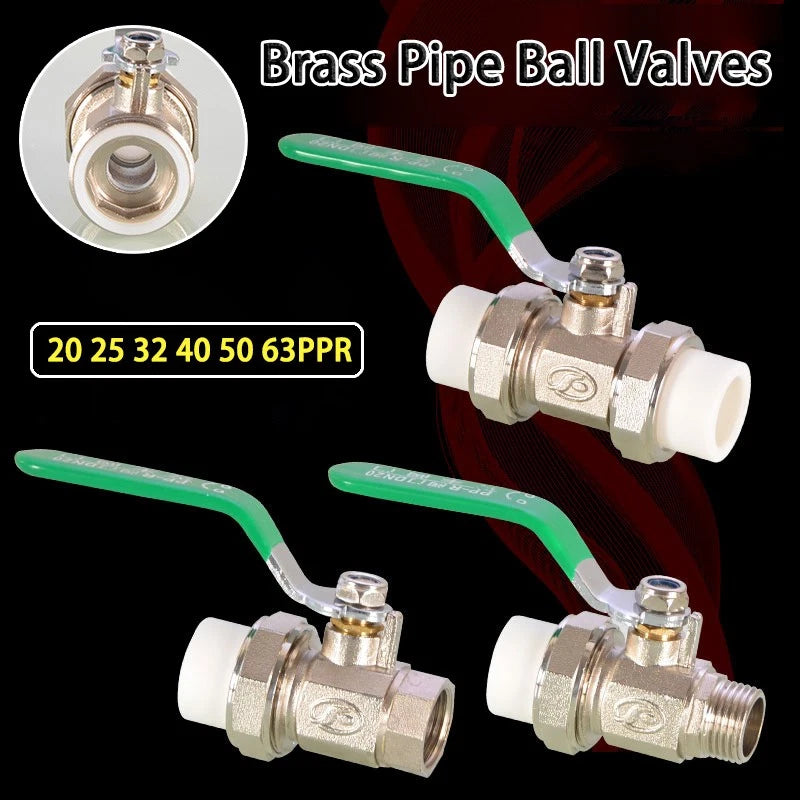 PPR Brass Ball Valves & Pipe Fittings 20–63mm | Green Handle | Multiple Types