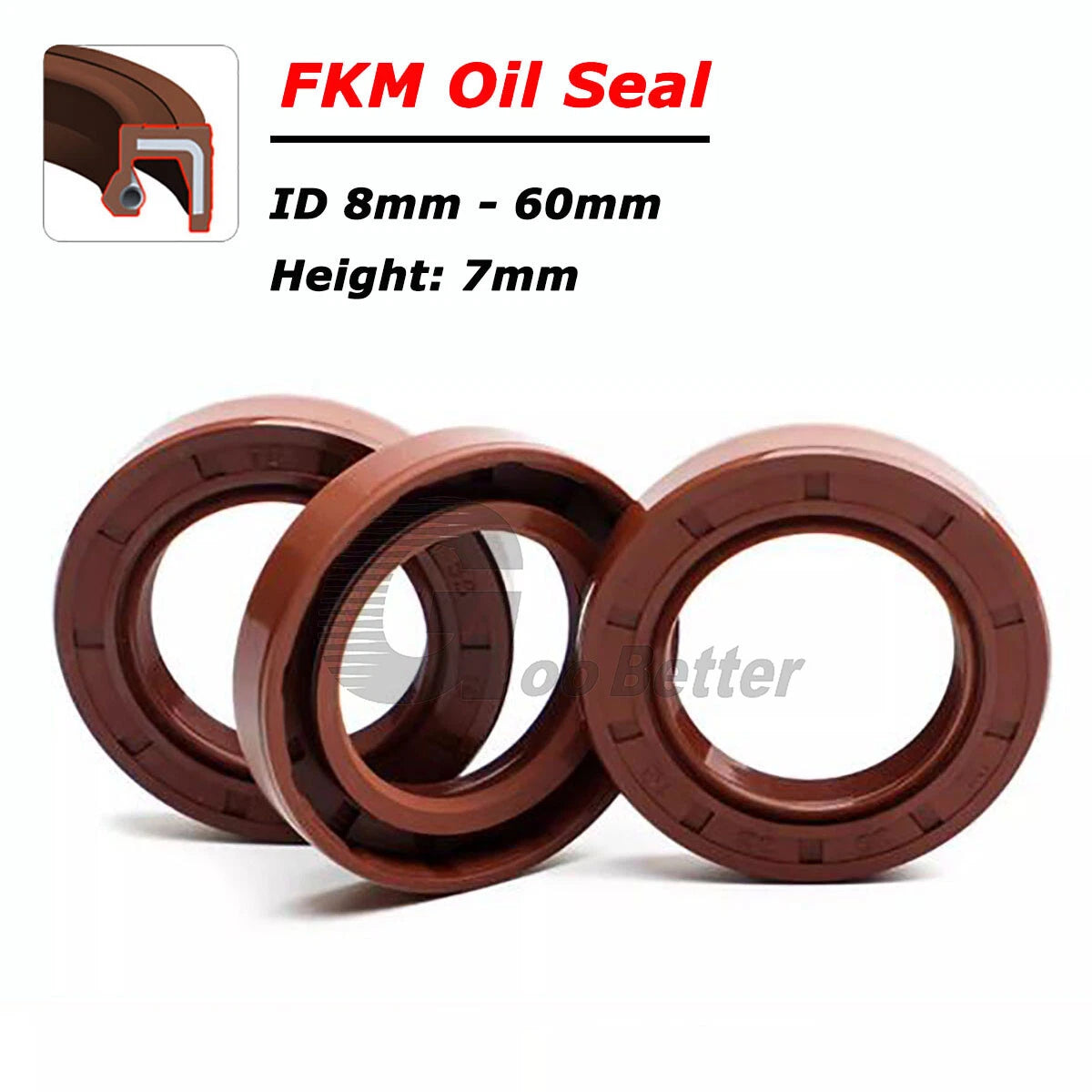 TC Skeleton Oil Seal Rings FKM Rotary Shaft Double Lip Height 7mm-ID 8~60mm