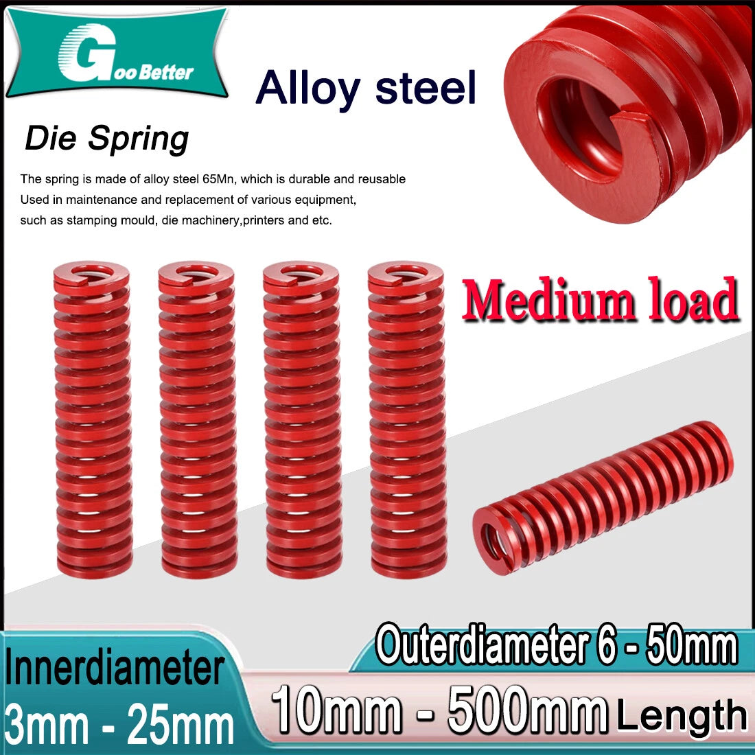 Medium load Compression Die Spring 6mm-50mm Diameter & Up To 500mm Long  JIS