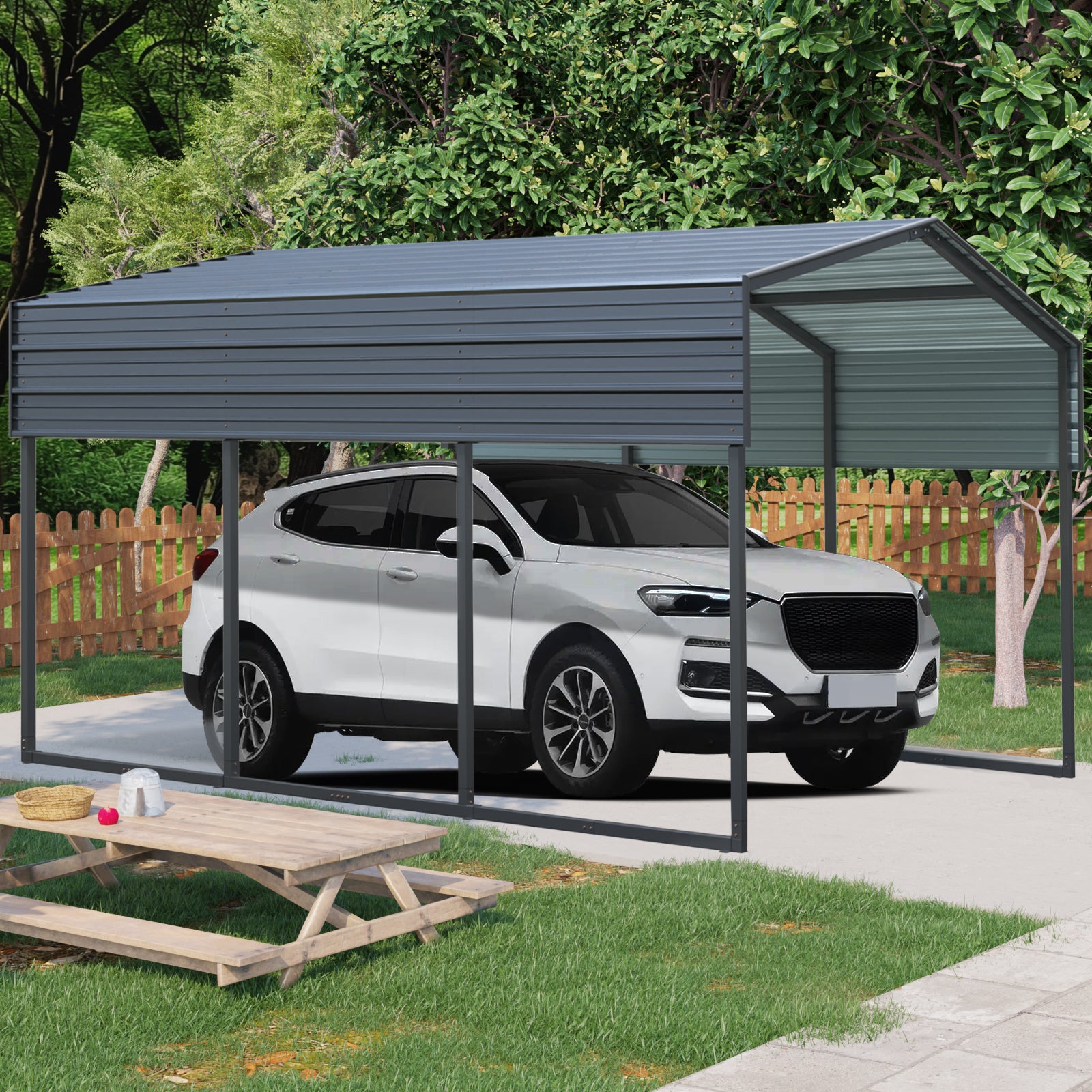 Outdoor Carport, 10 X 15 FT Carport, Heavy Duty Carport Canopy with Galvanized Steel Roof and Frame, Metal Carport Large Garage for Driveway Car, Truck ,302 ibs