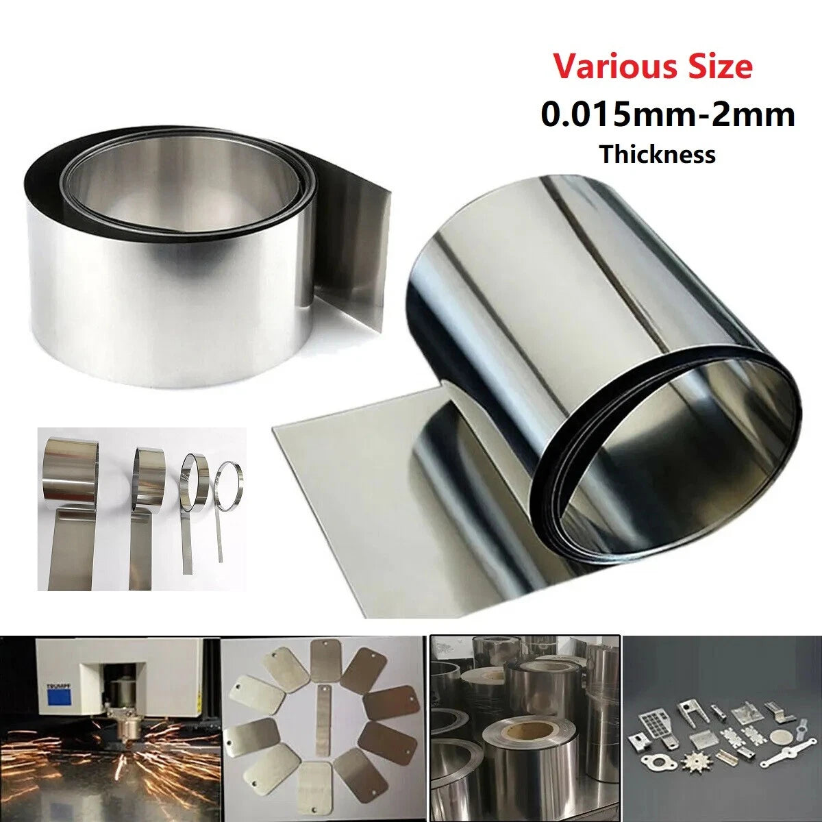304 Stainless Steel Foil Strip Sheet — 0.01mm–2mm Thick, 50–300mm Wide, Cut to Length